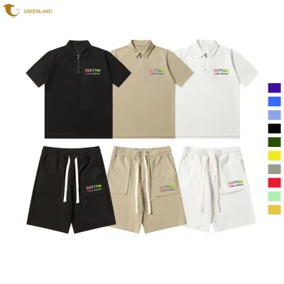 Distributor Best Quality 100% Cotton Casual Knitted Men's Polo Shirts and Shorts Set Custom Logo Oversized Summer for Men