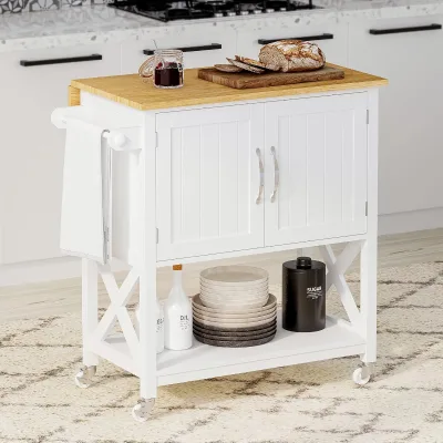 Hot Selling Mini Rolling Kitchen Cart with Storage Cabinet Mobile Bar Serving Island in Small Kitchen Design
