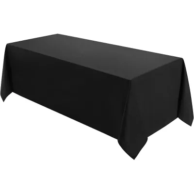 High Quality Woven 100% Polyester Rectangular Black Luxury Wedding & Banquet Tablecloth for Events-Reusable Eco-Friendly