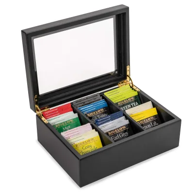 Hot Sales Wooden Tea Storage Box Solid Wood Tea Bag Storage Box Tea Sachet Sugar Packet Holder with 6 Compartments