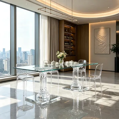 Professional Manufacturer Custom Table Length Modern Resin Top Dining Table Eco-Friendly Durable Light Luxury Commercial Use