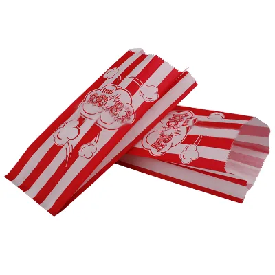 Red White Striped Kraft Paper Popcorn Bags V-bottom Disposable Food Packaging Sacks Leak Grease Proof Tear Pizza