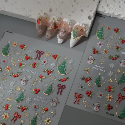Christmas Gold Nail Art Sticker Custom 5D Rhinestones Design Brands DIY Adhesives Press Nail Decal Art Non-Toxic Self-adhesive