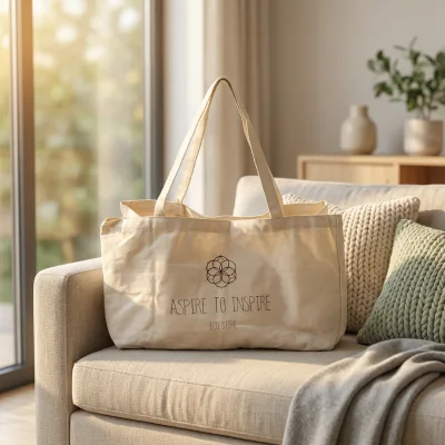Customizable Exlarge Pprinted Custom Logo Canvas Tote Bag with Inside Pockets