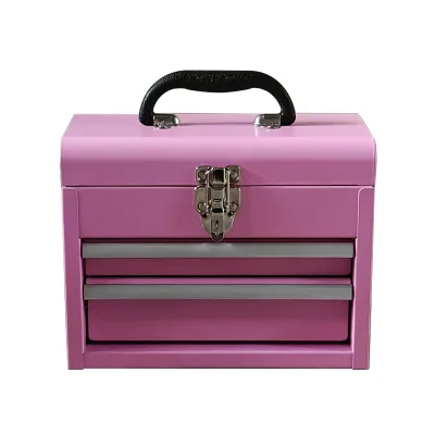 Wholesale Peach Pink Iron Powder Coated Tool Box with 2 Pull-out Drawers & Latch Handle for Desktop Storage OEM Accepted