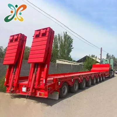 High Quality China Factory 80 100Ton Hydraulic Ramp for Transport Excavator Heavy Machinery 6 Axles Low Bed Lowboy Semi Trailer
