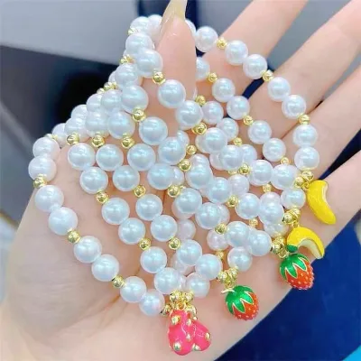 CH-CKT0533 New design fruit charms bracelet,Handmade pearl beads bracelet wholesale,Strawberries/bananas pendant jewelry