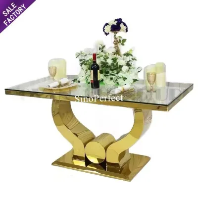 New Design Hotel Gold Stainless Steel Wedding rectangle Cake Table Party Dining for Event