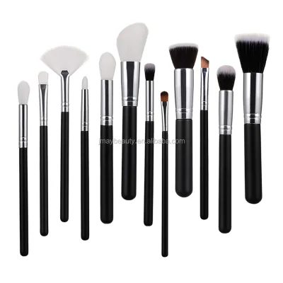 12pcs Black Makeup Brush Set Private Label Professional Concealer Foundation Blusher Highlighter Eye Shadow Brushes Makeup Tool