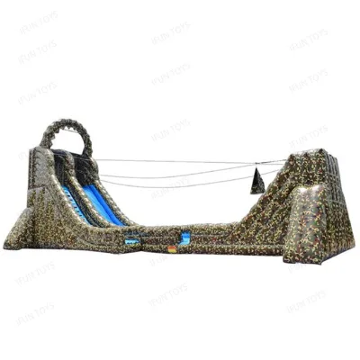 Camouflage Inflatable Zip Line Dry Slide Combo Single Lane Extreme Zip Line Inflatable for Amusement Park