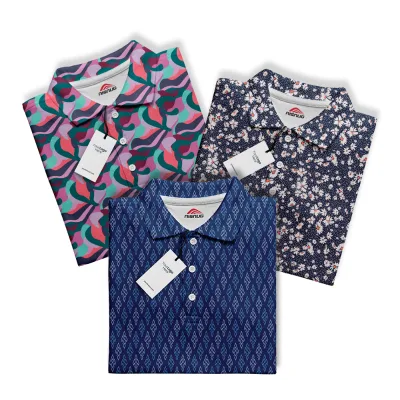 Top Sales Mens Golf Shirts Free Sample Custom Logo Extravagant Pattern Full Print High Quality Stretch Golf TShirts