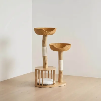 New Arrival Eco-Friendly Natural Wood Cat Tree Tower for Pet Resting and Fun All Seasons