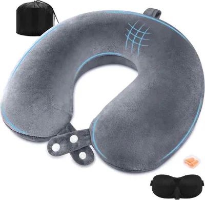 JeeBay U Pillow 3in1 Eye Mask Earplugs Buckle Ergonomic Pillow for Sore Neck Travel Neck Pillow