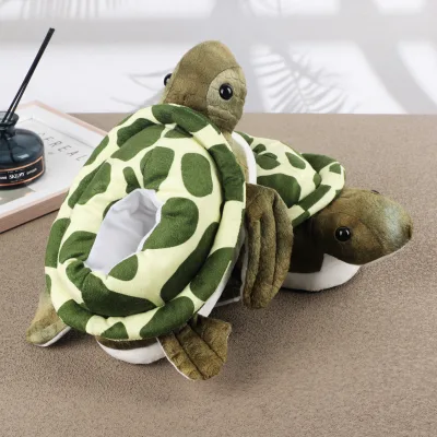Custom Fluffy Stuffed Green Turtle Slipper Fuzzy Animal Tortoise Plush slippers