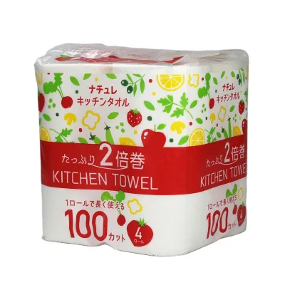 White Kitchen Tissue Roll Paper Hand Towel High Quality Virgin Wood Pulp Household 2 Ply 4rolls/bag 19gsm