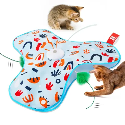 Cute Smart Eco-Friendly Interactive Cat Toys Rechargeable Moving Concealed Feathers Touch Activated Kitten Exercise Toys Indoor