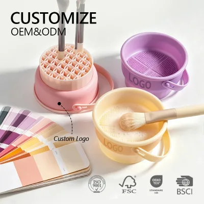 Foldable 3 in 1 Silicone Makeup Brush Cleaner Bowl Cosmetic Brushes Cleaning Tool Organizer Scrubber for Storage and Air Drying