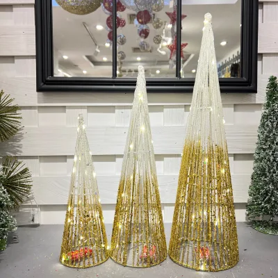 Iron Christmas Tree with LED Lights Barrel Tower Design for Indoor/Outdoor Holiday Decor-Customizable Colors