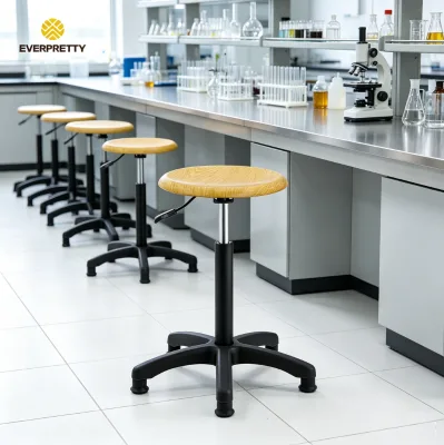 Laboratory Furniture Wooden ESD Round Lab Chair Seat Height Adjustable Stool for Laboratory Environments