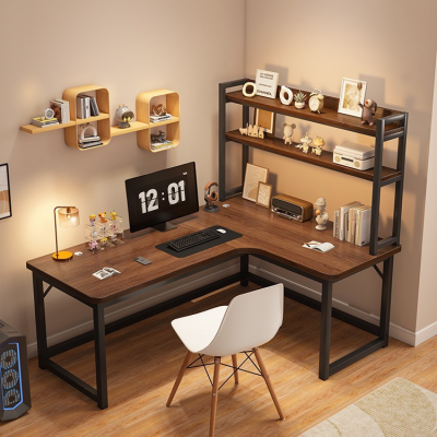 L Shaped Gaming Computer Table Study PC Gamer Table with Bookshelf for Home Office
