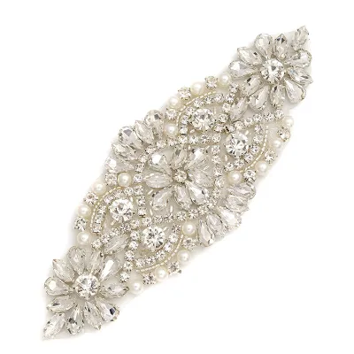 New Arrive 13x5cm Crystal Rhinestone Appliques Sew-On Loose Rhinestones for Dresses Bridal Beaded Lace