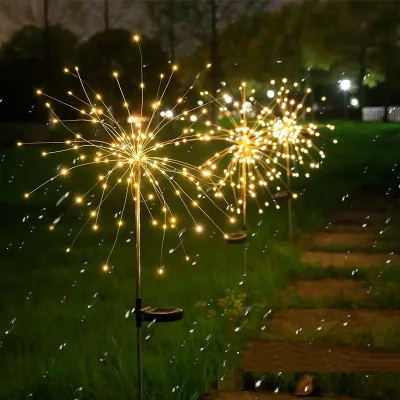 IP65 Solar LED Firework Lamp Copper Dandelion Flower Plastic Grass Globe Garden Lawn Landscape Holiday Christmas Lights Outdoor