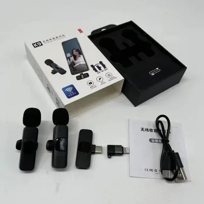 Professional Wireless Lavalier Microphone Studio Podcasts 2.4Ghz K9 K8 Wireless Microphone for Cell Phone Live Stream Church