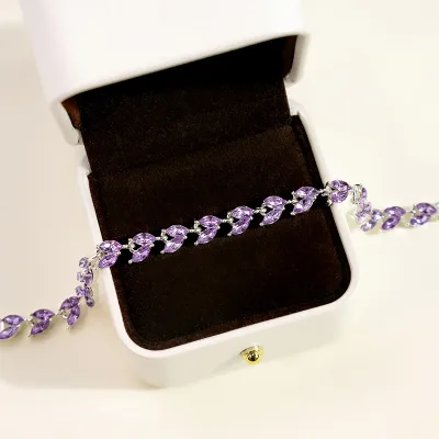 Custom-made Sapphire Wheat Zircon Bracelet Small Leaf Rice Grain Color Treasure Other Fine Bracelets and Bracelets