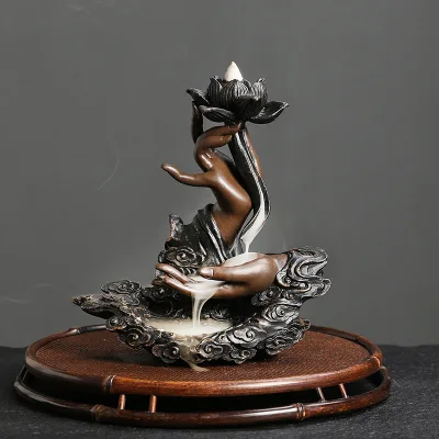 Wholesale Lotus Waterfall Backflow Incense burner Aroma Censer Ceramic Bergamot Purple Clay Holders Hand Bakhoor Ramadan Incense