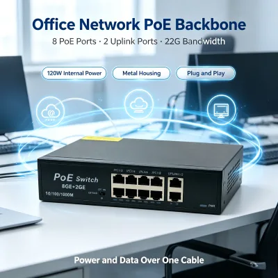 Metal Gigabit POE Switch 8 POE Port + 2 Uplink Port 120W Internal Power 22G Capacity 1236 Power Supply for Office Network AP