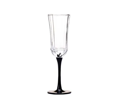 Black Stemmed champagne Glass, Transparent Retro Tall Glass, Handmade French Wine Glass, Creative Red Wine Glass