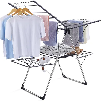 Best Price 17M Heavy Duty Stainless Steel Folding Drying Rack Stand Multifunctional Clothes Shoes Airer Bathroom Easy Foldable