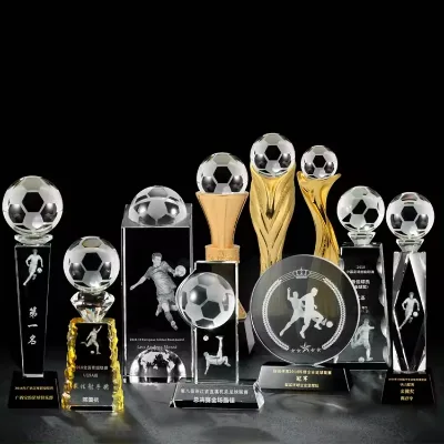 Customized Sports Trophies and Medals Crystal Resin Metal Football Trophies Any Ball