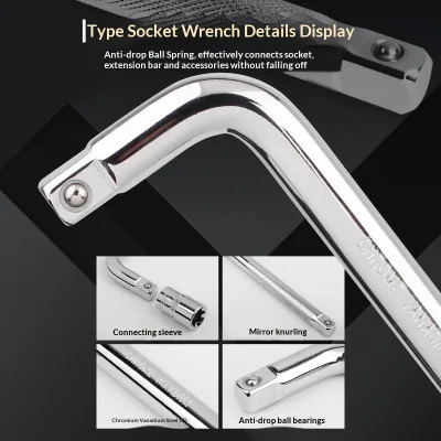 L-shaped Bent-Handle Wrench Extension Rod Socket Wrench Chromium-Vanadium Alloy Steel Inch/Metric Multi-Size Fly-Type Bit
