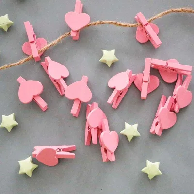 50pcs/bag New Arrive Office Home Wedding Photo Clips Decorative Accessories Pink love Heart DIY Wood Clip