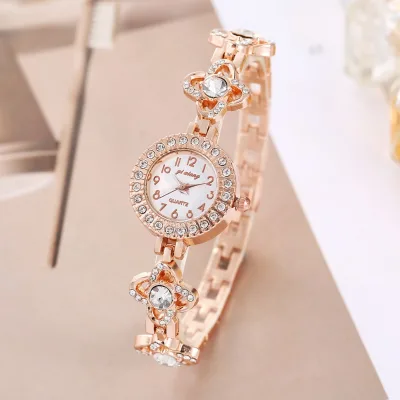 1pc Rhinestone Decor Quartz Watch Elegant Arabic Numeral Dial Wristwatch With Bracelet Design Watchband