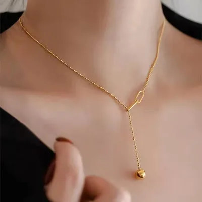 Wholesale Minimalist Stainless Steel Ball Pendant Necklace for Women Non-Tarnish Gold Sphere Clavicle Chain Jewelry