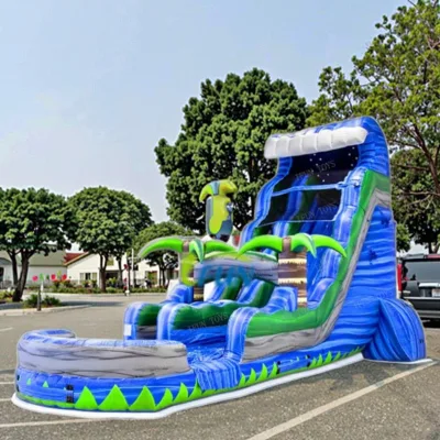 Commercial Grade 40ft Inflatable Double-Lane Water Slide Tropical Palm Tree 0.55mm PVC Material Adventure Park Park Sports Park