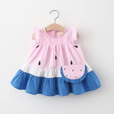 Hot Sale Watermelon Print Patchwork Dress Cotton Baby Party Dress Summer Sleeveless Dress for Baby Girls
