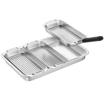 Barbecue Tool Set 5 Pack Stainless Steel Flat Bottom Tray Rectangular BBQ Plates Leaky Grill Basket