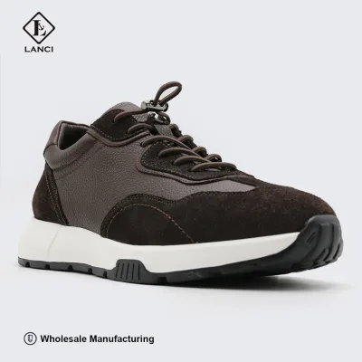 Cowhide Leather Casual Shoes Custom Manufacturer's Retro Western Style Lace-Up Closure Genuine Leather Sneakers for Men