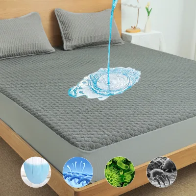 Dark Gray Natural Soft Knitted Bed Bug Fitted Cover Waterproof Quilted Mattress Protector Noiseless and Washable