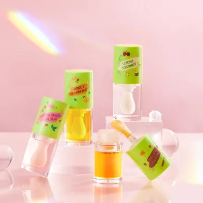 Moisturizing Lip Oil Hydrating Glossy Lip Care Non-Sticky Shine with Peach Oolong Honey Yuzu Caramel Coffee Lychee Coconut