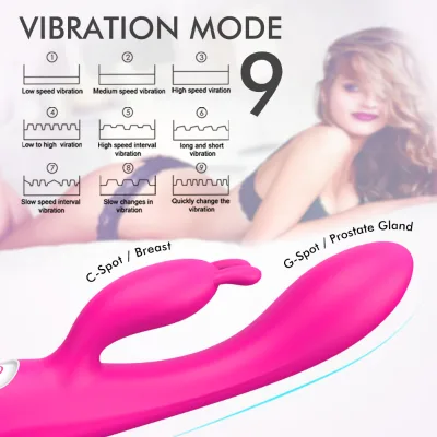 USB Powered Rabbit Dildo Vibrator 9-Speed G-Spot Clitoris Stimulation Adult Products Vibrador Feminino