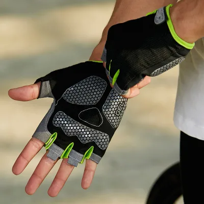 Customized Bike Cycling Mens Shockproof Grip Padded Fingerless Gym Gloves
