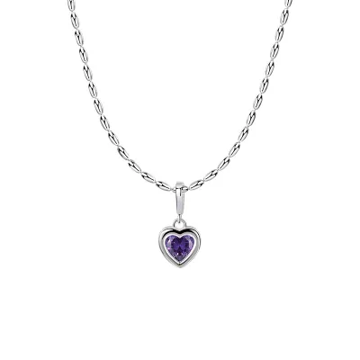 BES Gold Plated Romantic Cubic Zirconia Heart Pendant Necklace Birthstone Silver 925 DIY