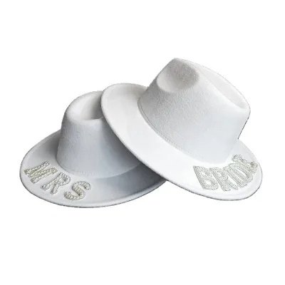 White Felt Cowboy Hat with Rhinestone for Women Adjustable Neck Draw String Valentine's Day & Bachelorette Party Hat