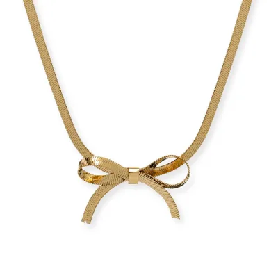 Gemnel Hot Selling Fashion Stainless Steel 18k Gold Plated Wholesale Price Herringbone Chain Bow Earring and Necklace Set
