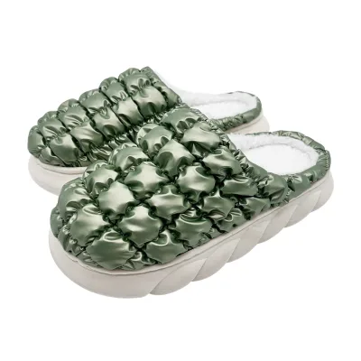 Winter Women's Warm Quilted Down Cloth Home Slippers for Indoor Outdoor Plush Thick Bottom Slippers