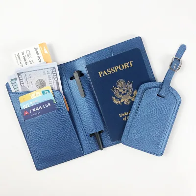 Crossgrain PU Leather Passport Holder Luggage Tag Set Travel Wallet Passport Cover Card Holder Travel Accessory Set Custom Logo